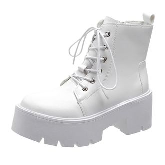 Generic Stylish Autumn Winter Women Ankle Boots with Thick Platform Sole and Mid Heel Round Toe Design for Ultimate Comfortable Daily Wear (White, 5.5)