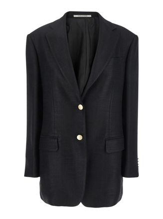 Tagliatore Black Solid Notched Lapel Blazer