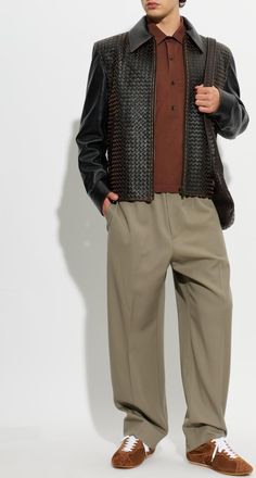 Bottega Veneta Lambskin Leather Jacket, Mens, Brown