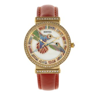 Bertha Sunglasses Womens Emily Mother-Of-Pearl Leather-Band Watch - Orange Stainless Steel - One Size
