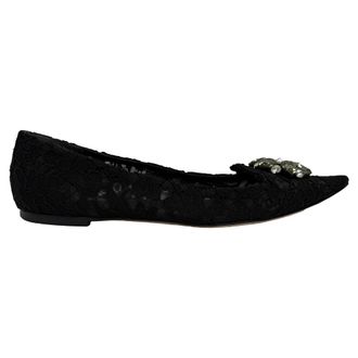 Dolce & Gabbana Pre-owned Womens & Lace Crystal Embellished Ballet Flats in Black Viscose - Size EU 41