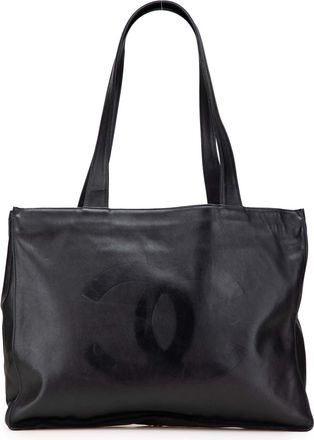 Chanel Pre-owned Womens Leather Embossed Logo Tote Bag - Black - One Size