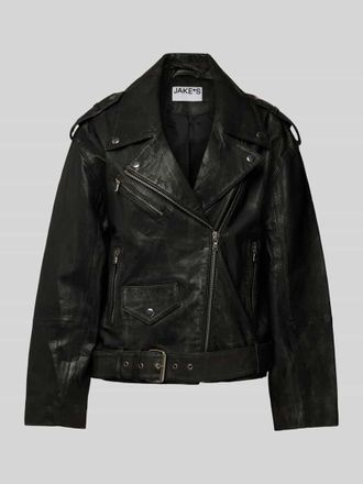 Jake*s Casual Lederjacke mit Reverskragen in Black, Gr&ouml;&szlig;e XS