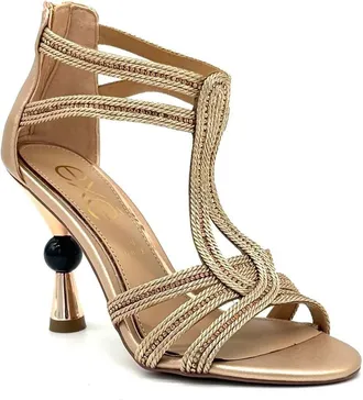 Ex&eacute; Womens Diva Braided Rope T-Strap Heels In Champagne