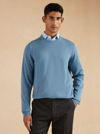 Oliver Brown Lightweight Cotton Cashmere Crew Neck Jumper - Airforce Blue