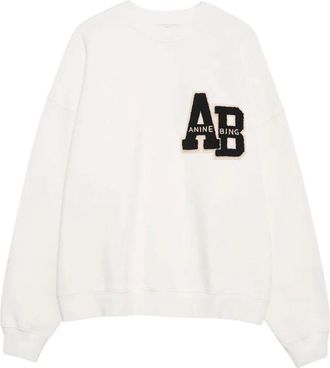 Anine Bing Miles Oversized Sweatshirt Letterman - Dames - Sweatshirts - Wit - L - Katoen - Hoodies & sweatvesten