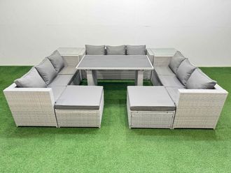 Fimous Patio Outdoor Garden Furniture Sets with 2 Side Tables 2 Big Stool in Light Grey