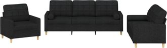 vidaXL Vidaxl - Juego De Sof&aacute;s Con Cojines 3 Piezas Tela Negro