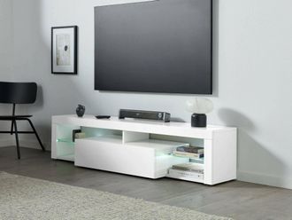 Dmora Dmora - Mueble Tv Ugo, Aparador Bajo De Sal&oacute;n Con 1 Puerta, Base Para Tv, 160x40h35 Cm, Blanco Brillo