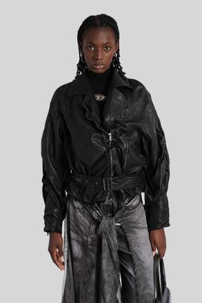 Diesel L-oys Biker Jacket In Black Leather
