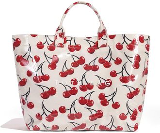 Generic Plaid PVC Tote Bag for Women Large PVC Tote Bag Letters Print Plastic Handbag, Shopping Work Handbag Gift (Cherry)