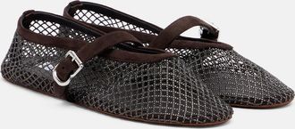 Alaia Ala&iuml;a Embellished fishnet Mary Jane flats