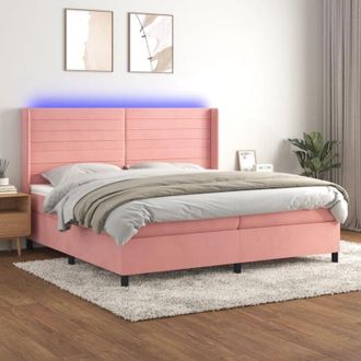 vidaXL Vidaxl - Cama Box Spring Colch&oacute;n Y Led Terciopelo Rosa 200x200 Cm