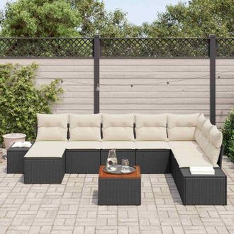 vidaXL Conjunto De Sof&aacute; De Jard&iacute;n 9 Pcs Negro, Blanco Vidaxl