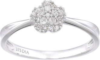 Jewelco London 9ct White Gold Round 13pts Diamond Halo Flower Engagement Ring - PR1AXL2342W