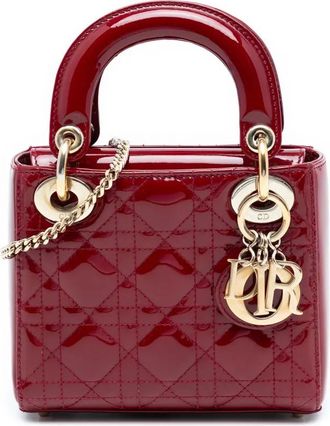 Dior Borsa a tracolla Lady Dior mini con finitura verniciata e motivo Cannage 2017 - Rosso