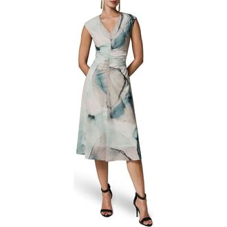 DKNY Watercolor Print Ruched Sleeveless Dress in Skylight Multi at Nordstrom, Size X-Large
