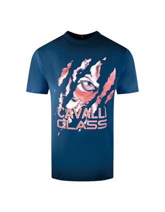 Roberto Cavalli Mens Cavalli Class Peeking Tiger Design Navy Blue T-Shirt - Size: 40