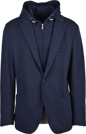 Eleventy Blue Cotton Polyamide Elastane Rounded Blazer Jacket