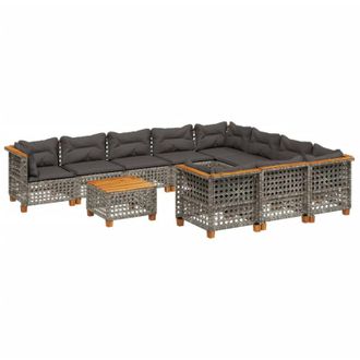 vidaXL Set De Sof&aacute;s De Jard&iacute;n 11 Pzas Y Cojines Rat&aacute;n Sint&eacute;tico Gris Vidaxl