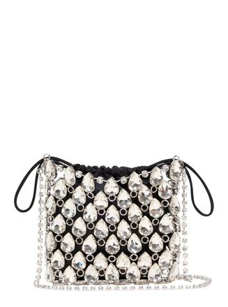 Self Portrait Womens Handbag Crystal Chainmail Mini Silver Metallic Fabric Handbags Hand Bags