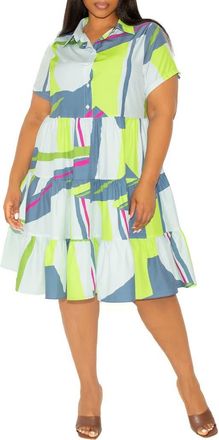 Buxom Couture Print Tiered Shirtdress in Grey Multi at Nordstrom, Size 1 X