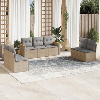 vidaXL Vidaxl - Juego De Sof&aacute;s Jard&iacute;n Con Cojines Beige Mezcla 7 Pzas Rat&aacute;n Pe