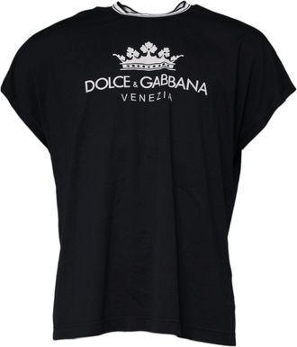 Dolce & Gabbana Mens Crown Logo Tee Venice - Black Cotton - Size EU 48 (Mens)