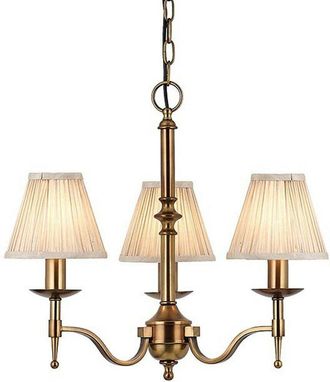 Loops Avery Ceiling Pendant Chandelier Light 3 Lamp Antique Brass & Beige Pleat Shade