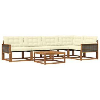 vidaXL Conjunto De Sof&aacute;s De Exterior Con Coj&iacute;n 6 Pcs Natural Y Crema Vidaxl