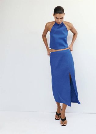 Mango Top halter lino cotone blu - Donna - XL - MANGO