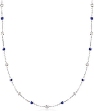 Ross-Simons CZ and Simulated Sapphire Station Necklace in Sterling Silver