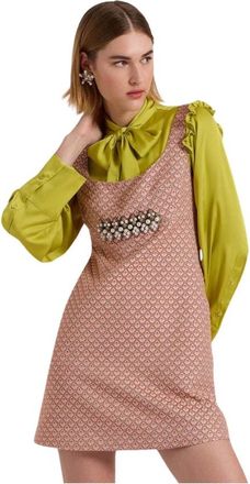La DoubleJ Mini-jurk met vierkante hals - Dames - Korte kleedjes - Roze - M - Kleedjes
