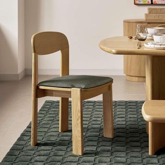 Castlery Solid-Ash Wood Dining Chair with Dark Gray Cushion Set of 2 - Light Brown | Anya by Castlery, Yellow Cushion, Set of 2, Ergonomic Dining Chairs