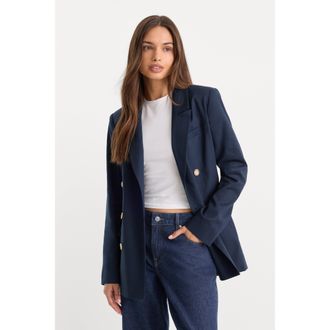 Good American Womens The Double Breasted Blazer | Horizon Ink, Size Medium | Good American by Khlo&Egrave; Kardashian