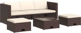 vidaXL Set Muebles De Jard&iacute;n 4 Piezas Y Cojines Rat&aacute;n Sint&eacute;tico Marr&oacute;n Vidaxl
