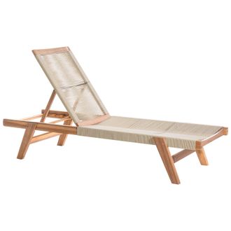 Beliani Beliani - Tumbona Reclinable Para Exterior Patio Piscina De Madera Acacia Cuerda Beige Prossedi