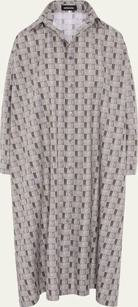 Eskandar Geometric-Print Cotton Midi Shirtdress