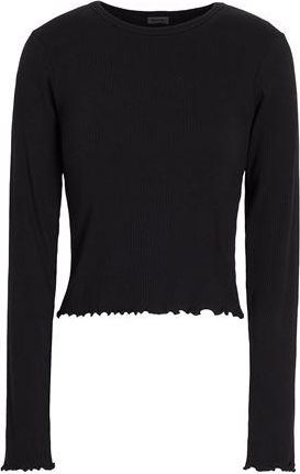 8 by YOOX ORGANIC COTTON CREW-NECK LONG SLEEVES RIBBED TOP W/ LETTUCE HEM