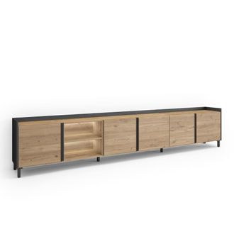 Skraut Home Mueble tv efecto madera roble y negro 309x35x61cm con patas