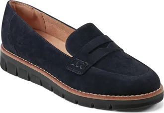 Easy Spirit Velia Penny Loafer in Dark Blue Suede at Nordstrom, Size 10