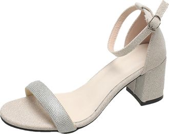 Generic 2026 Women Slippers Foreign Trade Open Toed European And America Style Oversized Square Toe Hollow Solid Color Straight Buckle High Heeled Sandals (Be