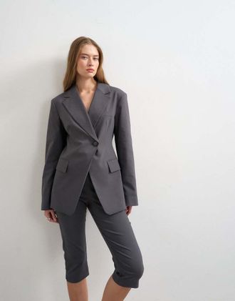 Topshop Blazer stretto in vita grigio antracite in coordinato