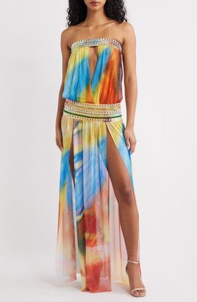 Jaded London Jewel Band Sleeveless Maxi Dress in Blue Multi at Nordstrom, Size 12