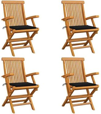 vidaXL Sillas De Jard&iacute;n 4 Uds Madera Maciza De Teca Con Cojines Negros Vidaxl