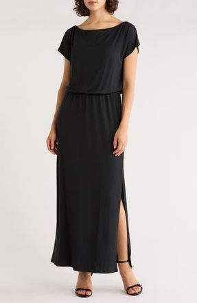 Lovestitch Cap Sleeve Slit Maxi Dress in Black at Nordstrom Rack, Size Large