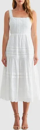 Mila Mae Embroidered Cotton Fit & Flare Midi Sundress in White at Nordstrom, Size X-Small