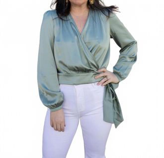 Apricot Soft Satin Wrap Top In Mint