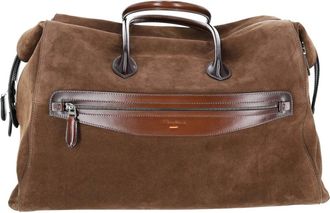 Santoni Suede Leather Weekend Bag - Heren - Weekendtassen - Bruin - ONE Size - Leer - Tassen