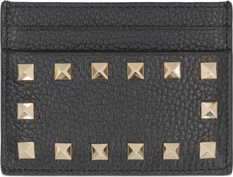 Valentino Tarjetero Rockstud de piel granulada - Accessories - Mujer - Negro - ONE SIZE